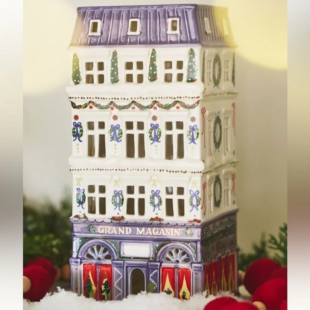 NWT ANTHROPOLOGIE Ceramic Holiday House Department Store Purple White